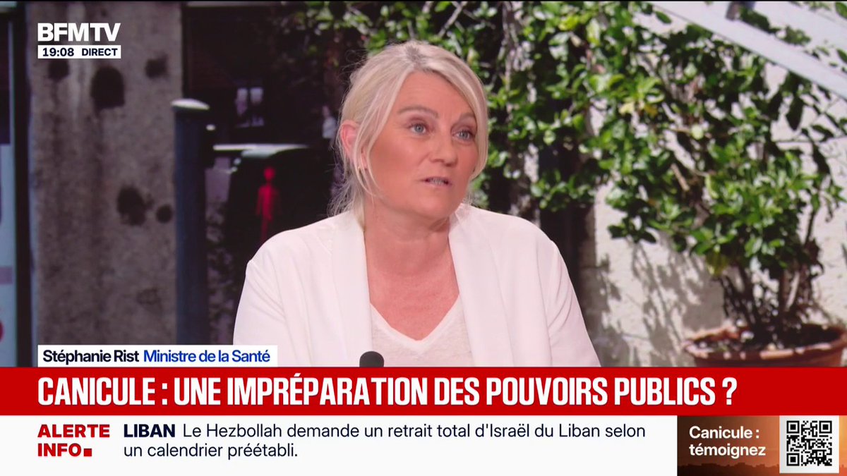 Canicule: "Continuez à boire beaucoup d'eau, à rester à l'abri pendant les heures chaudes", déclare la ministre de la Santé aux Français