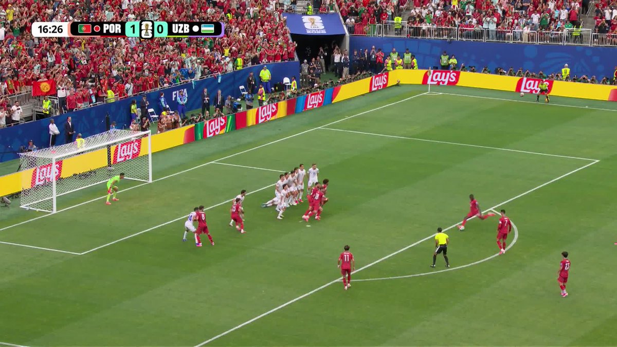 Cristiano Ronaldo gives up the free-kick and Nuno Mendes makes NO MISTAKE! Portugal lead 2-0 after a beautiful free-kick.
