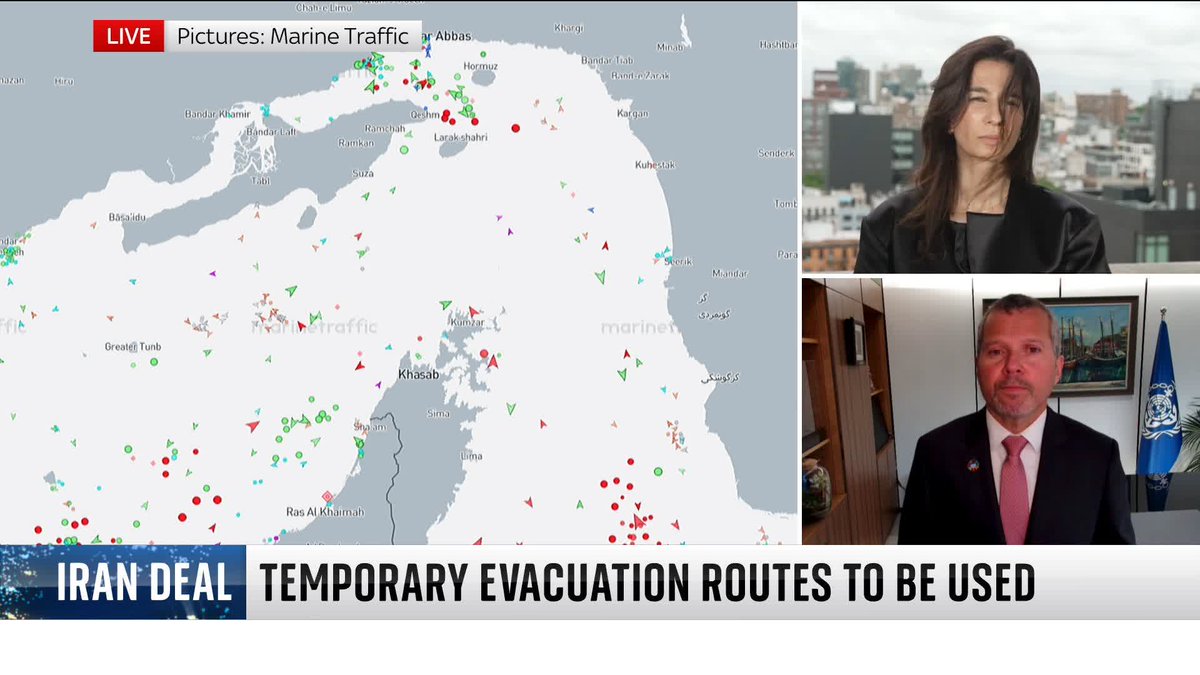 'The safety guarantees are there in order to start this evacuation' Arsenio Dominguez tells Yalda Hakim a complex operation is underway to move 11,000 sailors out of the Strait of Hormuz. ➡️ 📺 Sky 501 and YouTube