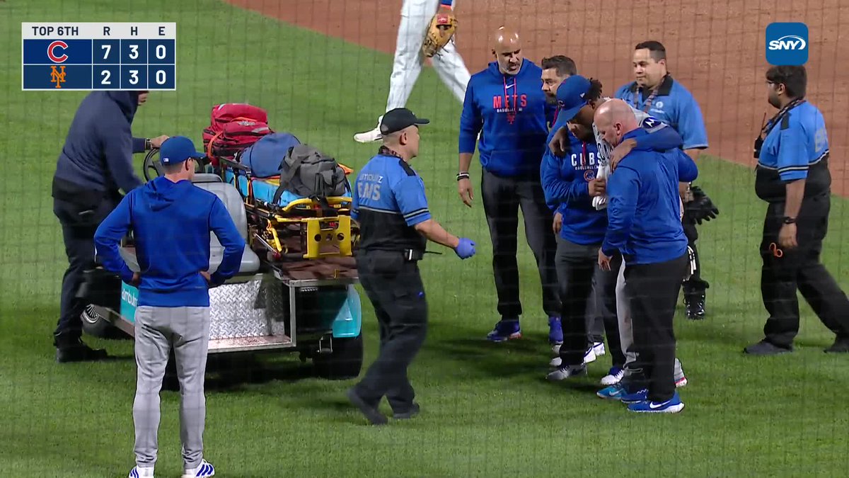 Edward Cabrera was just carted off the field after injuring himself covering first base.