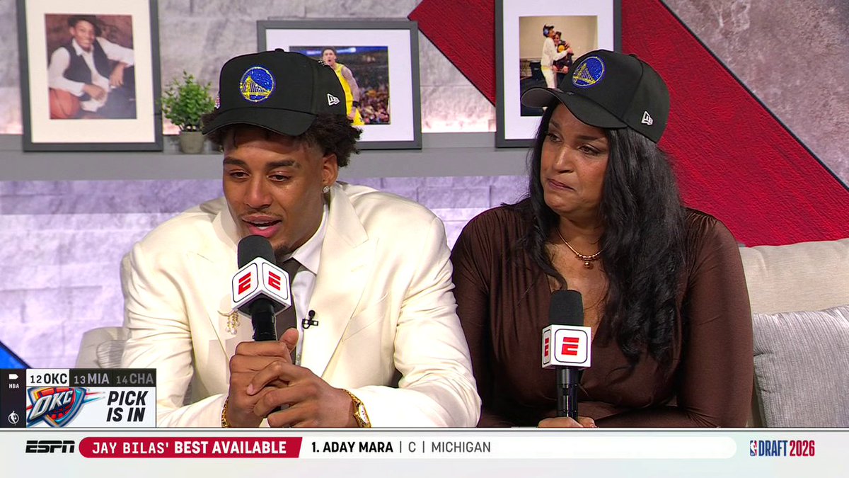 "I don't deserve to be here right now. ... I can't believe it." Yaxel Lendeborg is full of emotions after getting drafted to the Golden State Warriors 🥹
