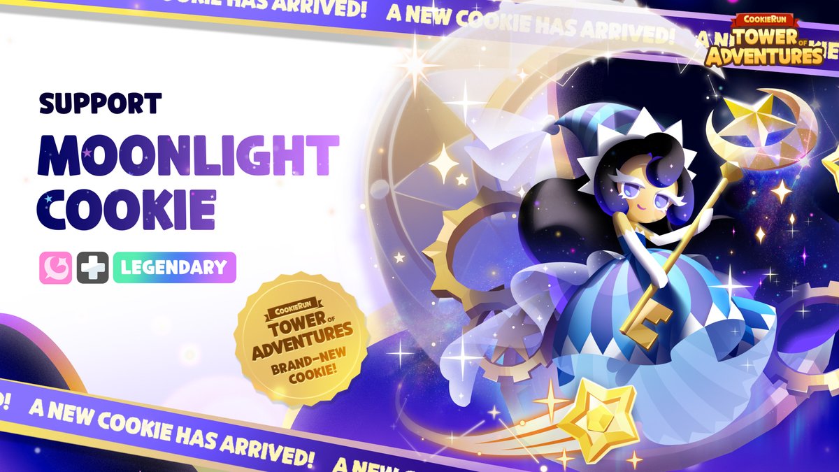 "The stars are dancing tonight..." The Night Sky Custodian, who inherited the secrets of the Wizards from ages past, the LEGENDARY Moonlight Cookie has arrived! 🌙✨ Meet the Cookie and check her special form out in-game! 🌌 #CookieRun #TowerOfAdventures #MoonlightCookie