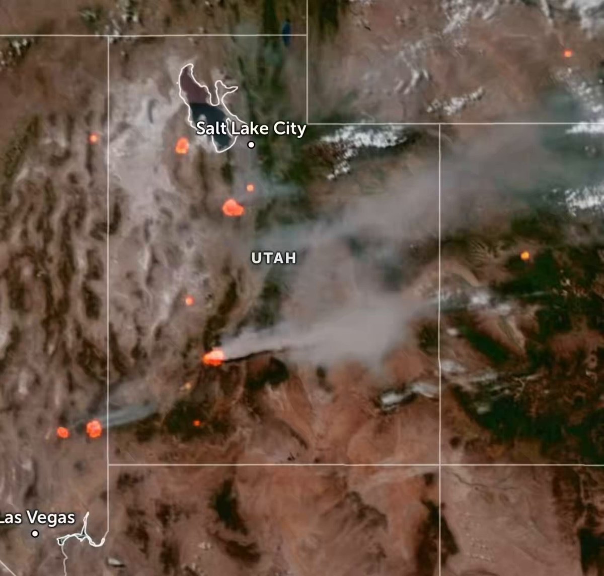 The concern following a record dry winter and above average temperatures in the Great Basin is coming a reality… Multiple intense wildfires are burning in Nevada and Utah, producing thick smoke plumes on visible satellite tonight. #NVwx #UTwx