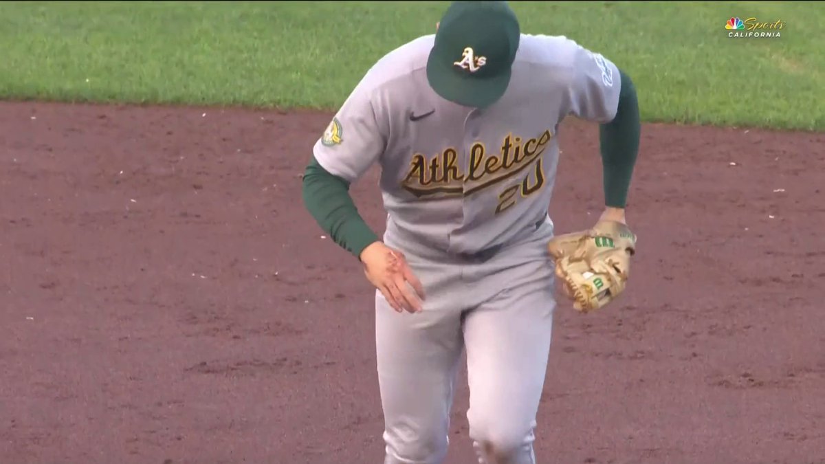 Zack Gelof left the game after being cleated by Matt Chapman Gelof’s exit snaps his 24-game hit streak