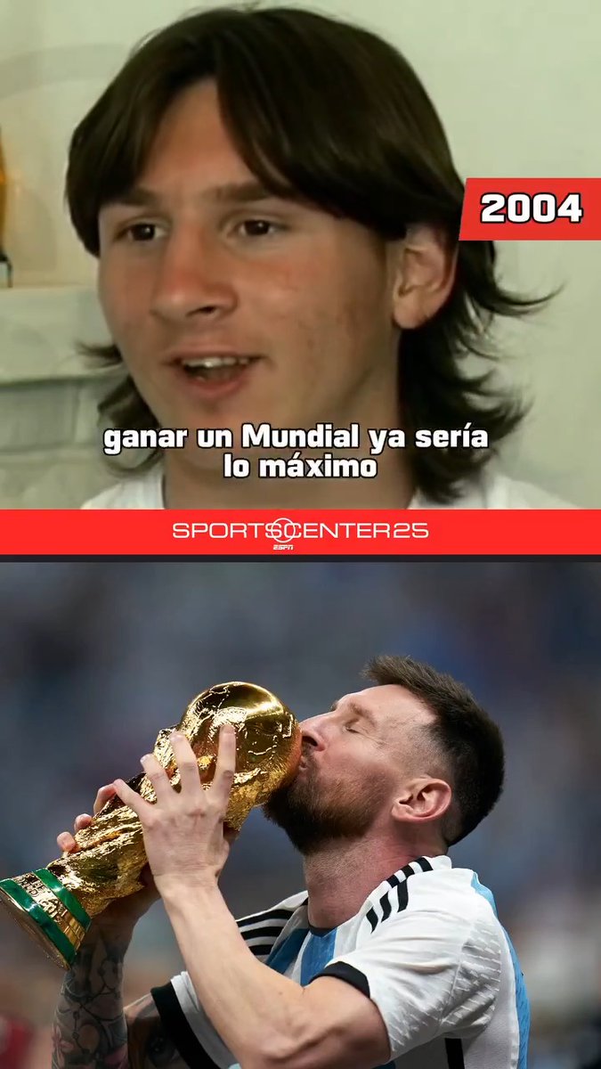 "PRIMER JUGAR EN LA SELECCIÓN Y DESPUÉS GANAR UN MUNDIAL SERÍA LO MÁXIMO" 🤩 En una joyita de #SC25, conocíamos el gran sueño de un jovencito Leo Messi. ¡Hoy cumple 39 años y va en busca de DUPLICAR ese anhelo!