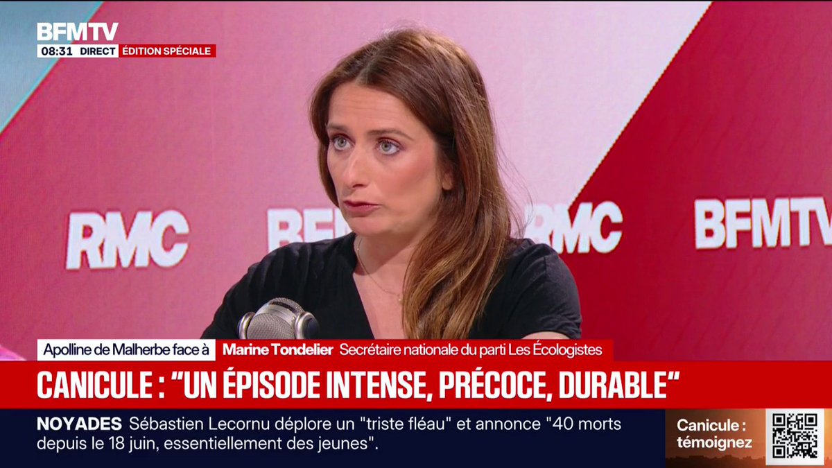 Climatisation: elle "fait partie des solutions" 💬“C’est inégalitaire de se dire qu’aujourd’hui c’est la seule solution” car tout le monde “ne l’aura pas”, estime Marine Tondelier, Secrétaire nationale du parti Les Écologistes