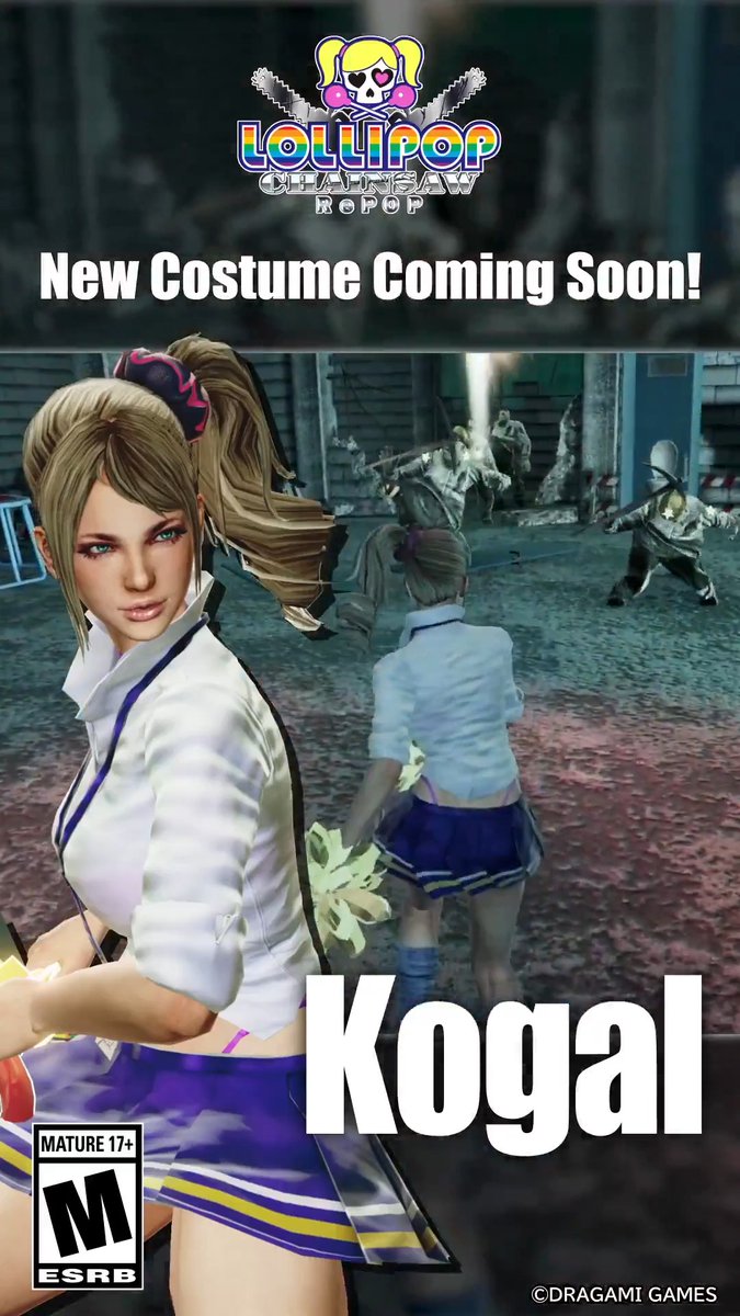 『LOLLIPOP CHAINSAW RePOP』コスチュームデザインコンテスト受賞作品、ドラガミ特別賞「コギャルコスチューム」 が登場！ サン・ロメロカラーで統一されたスカートやネクタイ、シュシュがポイントの気崩し制服スタイル！ アップデートは明日16時配信開始予定！