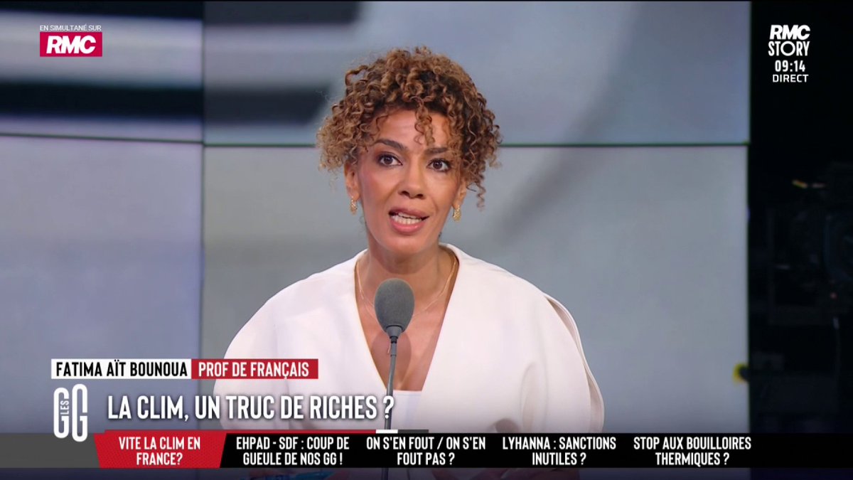 🗣️ Fatima Aït Bounoua : "Il y a un décalage entre ces gens sur les plateaux qui parlent de la clim et ceux qui bossent sur un chantier. Moi, travailler dans ces conditions, c'est super, je peux travailler toute la journée. Mais dans ma salle de classe avec 28 élèves..." #GGRMC