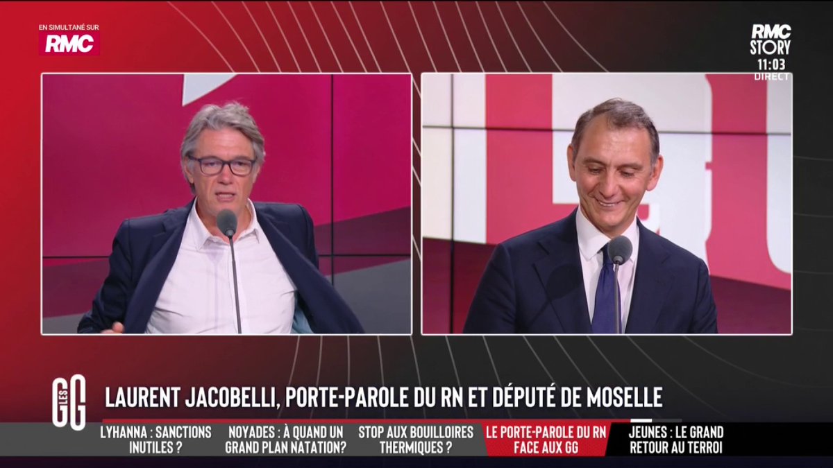 🎙️Alain Marschall : "Vous ne faites pas tomber la veste et la cravate à l'Assemblée ?" 🎙️ Laurent Jacobelli, député RN : "Je ne suis pas un acteur. Dans l'hémicycle, c'est climatisé. Je ne fais pas de la com pour dire aux citoyens : On est comme vous." #GGRMC