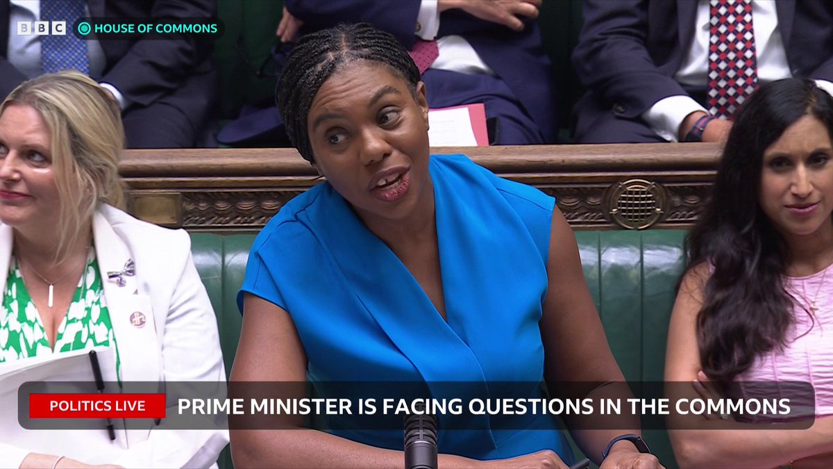 Tory leader Kemi Badenoch says she's never seen so much excitement from the Labour benches, adding there's "400 knives stuck in his back, shame on them" "I'm very proud of every one of our Labour MPs", the PM Keir Starmer replies #PMQs