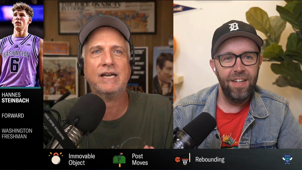 🎙️ Bill Simmons on Hannes Steinbach: "He is a motherfucking rebounder. Holy shit... he's gonna be a double-figure rebound guy playing like 24 minutes a game." 🎙️ J. Kyle Mann: "He's like the spiritual successor to Steven Adams. You can watch him play and he's just an absolute pain in the ass, tedious, annoys people with his ability to just get a hand on every ball... the fit with this Charlotte team just makes so much sense." (📹