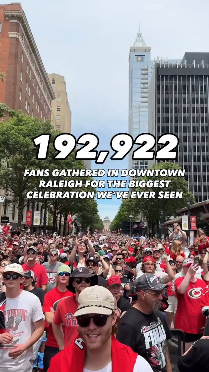 192,922 fans gathered in Downtown Raleigh on Saturday, making the Carolina Hurricanes Championship Celebration the largest event in DTR's history! 🏆 Updated data provides a more refined estimate of Saturday’s visitation and underscores the magnitude of the event for both DTR and the city.