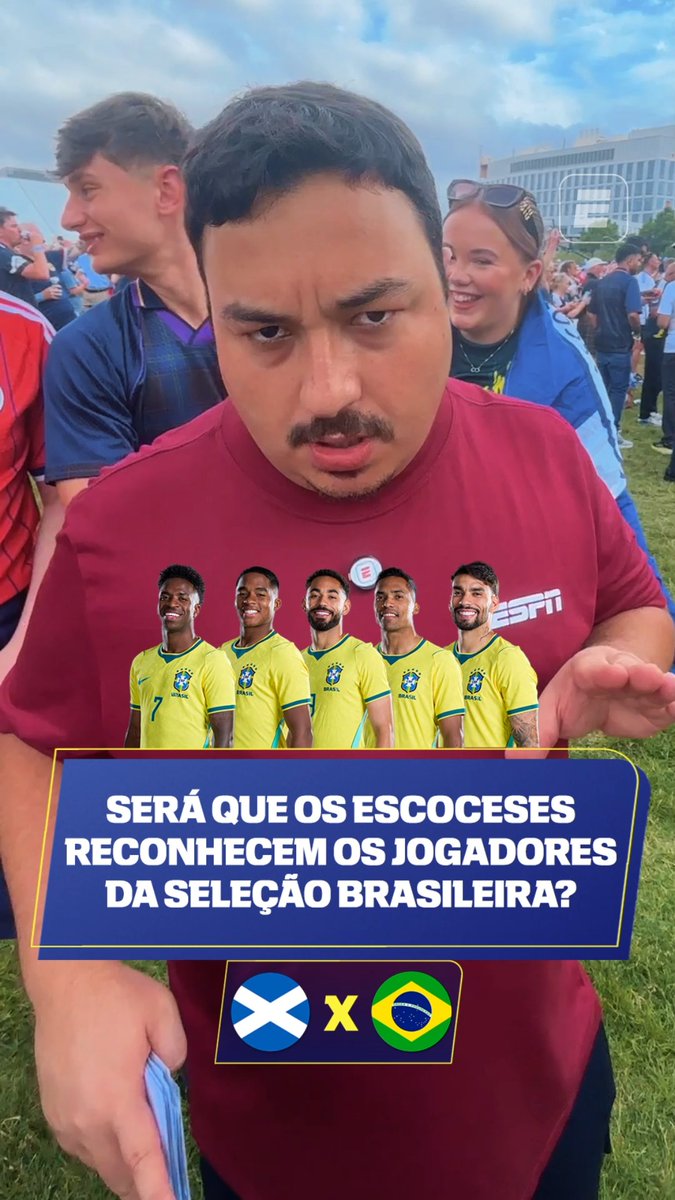 QUANTOS ELES CONSEGUEM RECONHECER? 🏴🤝🇧🇷 A ESPN foi até a festa da Escócia e desafiou alguns torcedores a acertar quem são os jogadores da Seleção Brasileira! Será que eles se saíram bem nessa, fã de esportes? 👀 👉 Assista Escócia x Brasil, nesta quarta-feira (24), às 19h, com transmissão ao vivo pela CazéTV, no #DisneyPlus, sem custo adicional. #ESPN2026 #FIFAWorldCup #Brasil