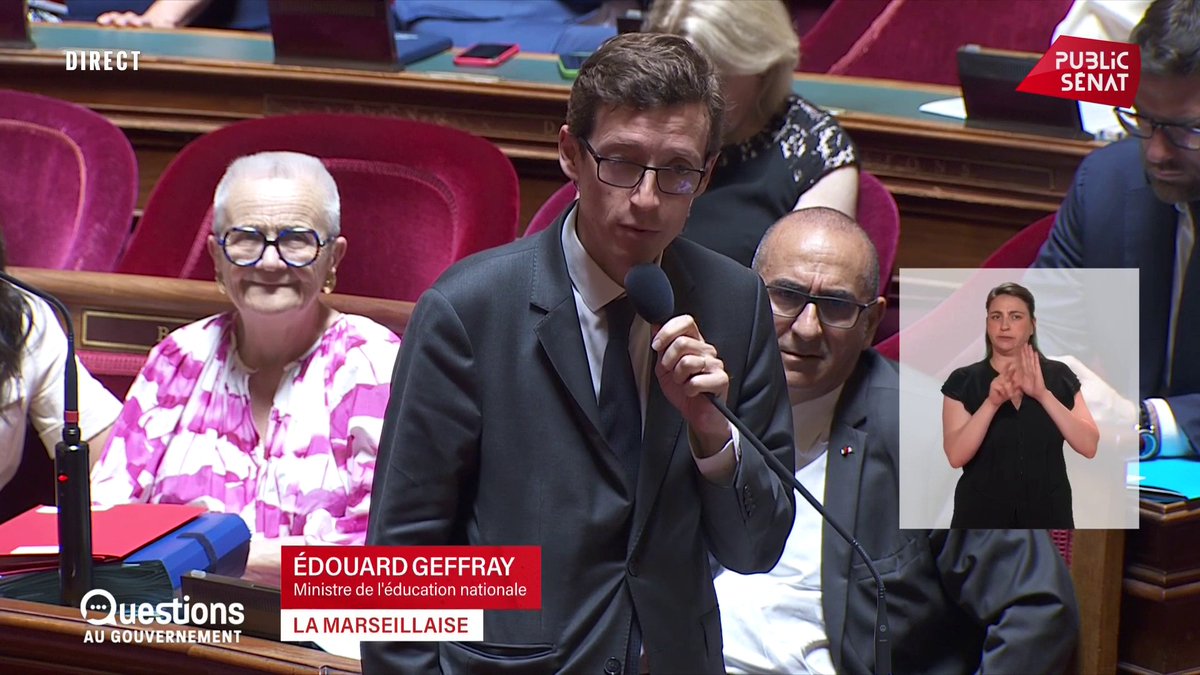 Marseillaise : "J'aurais pu répondre avec tristesse en référence aux propos qui ont été tenus. Mais je préfère répondre par l'espérance. Quand on est élu de la République, comme quand on est écolier, la Marseillaise on ne la siffle pas, on la chante." Édouard Geffray #QAG