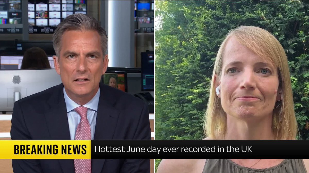 BREAKING: Today is now officially the hottest ever June day, breaking the 1976 record. A temperature of 35.7C has been recorded in Charlwood, Surrey, according to the Met Office. Sky meteorologist Steff Gaulter reports ⬇️ UK weather latest: