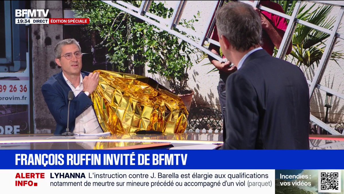 🗨️ "On est vraiment dirigé par des nuls" François Ruffin sort une couverture de survie sur le plateau de BFMTV, le "symbole" de cette canicule selon le député