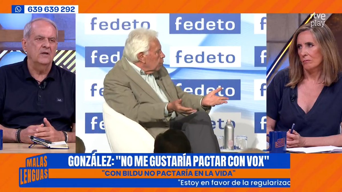 ‼ Felipe González sobre el colectivo LGTBIQ+: "Cada vez me inquieta más lo larga que se va haciendo la lista; al final, como no cabe, plus" 🟢 "No me gustaría pactar con VOX" 🌀 "Este señor representa ese socialismo caoba: de reservado, puro y copa", apunta Javier Aroca Alonso en #MalasLenguas