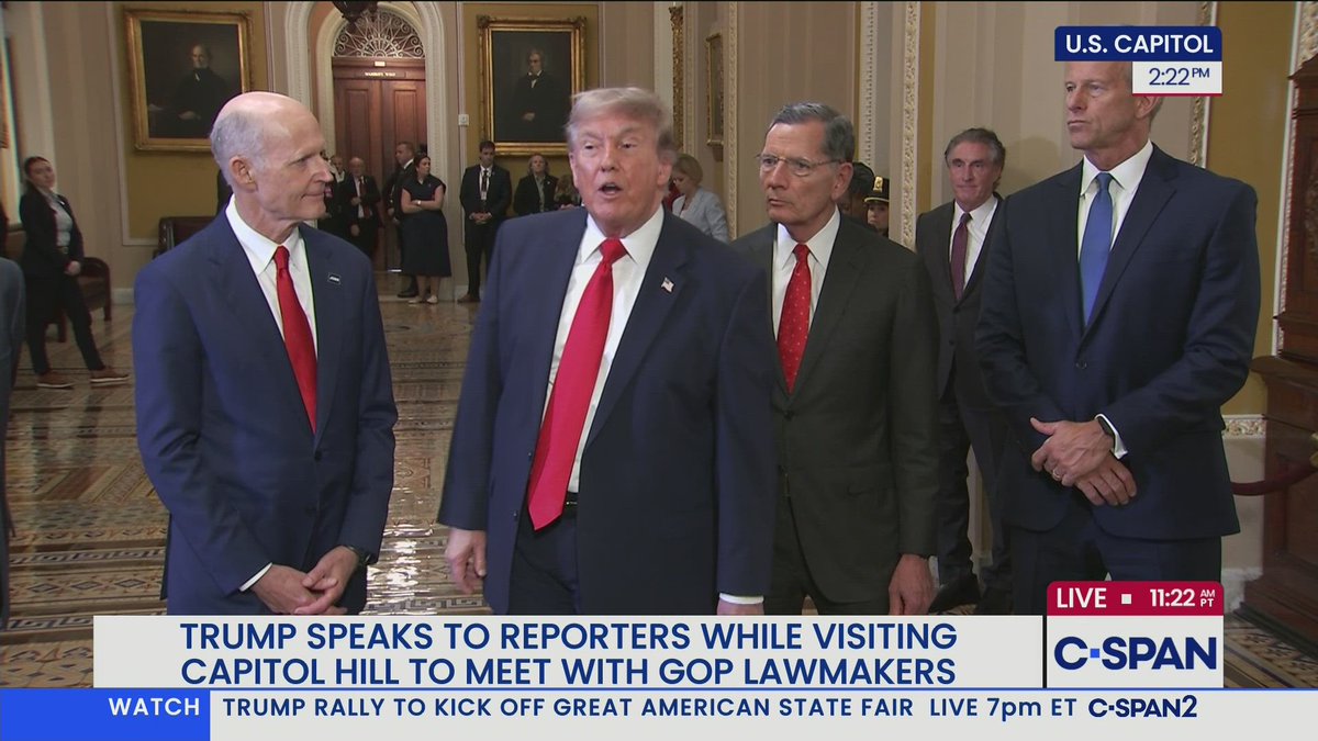 President Trump after meeting with Senate Republicans: "I think we had a really great meeting. We're very proud of the Party. We like our leader. We like everybody really in the room. I don't like a few people, but that's okay."