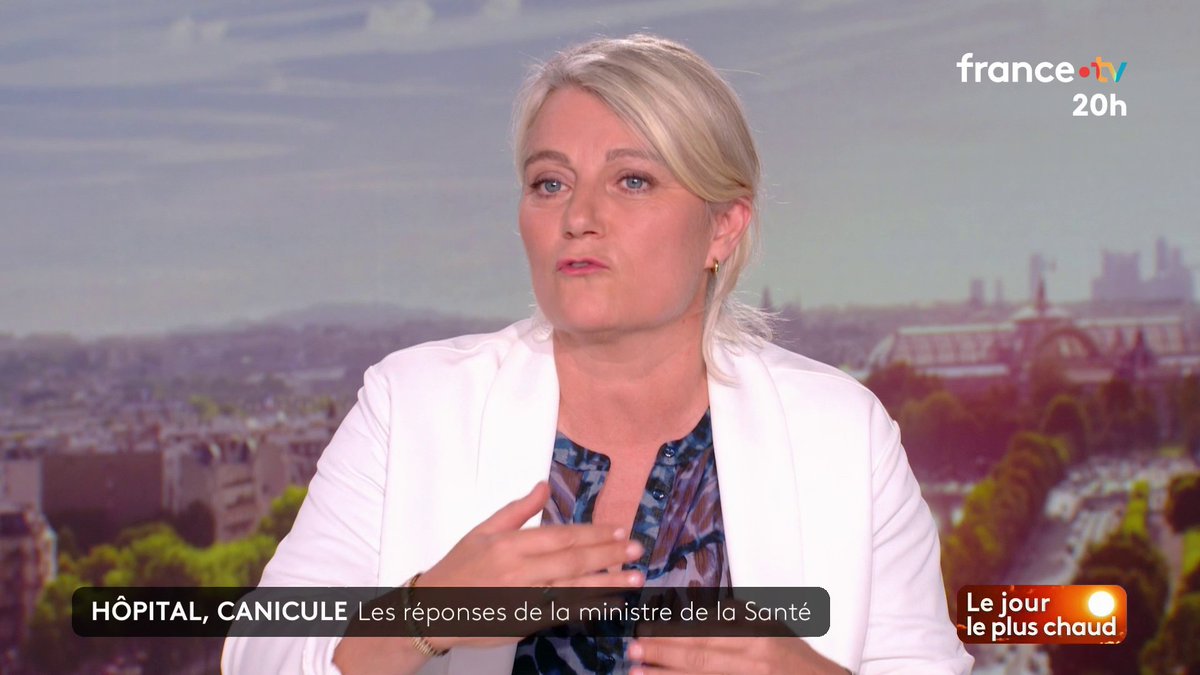 🔴🗣️ "Ce n'est pas normal", Stéphanie Rist, ministre de la Santé déplore les conditions suffocantes des patients et personnels à l'hôpital. Certaines chambres on été mesurées à 36 degrés. "Dans 10 ans, 100 % des hôpitaux seront adaptés au réchauffement climatique." #JT20h