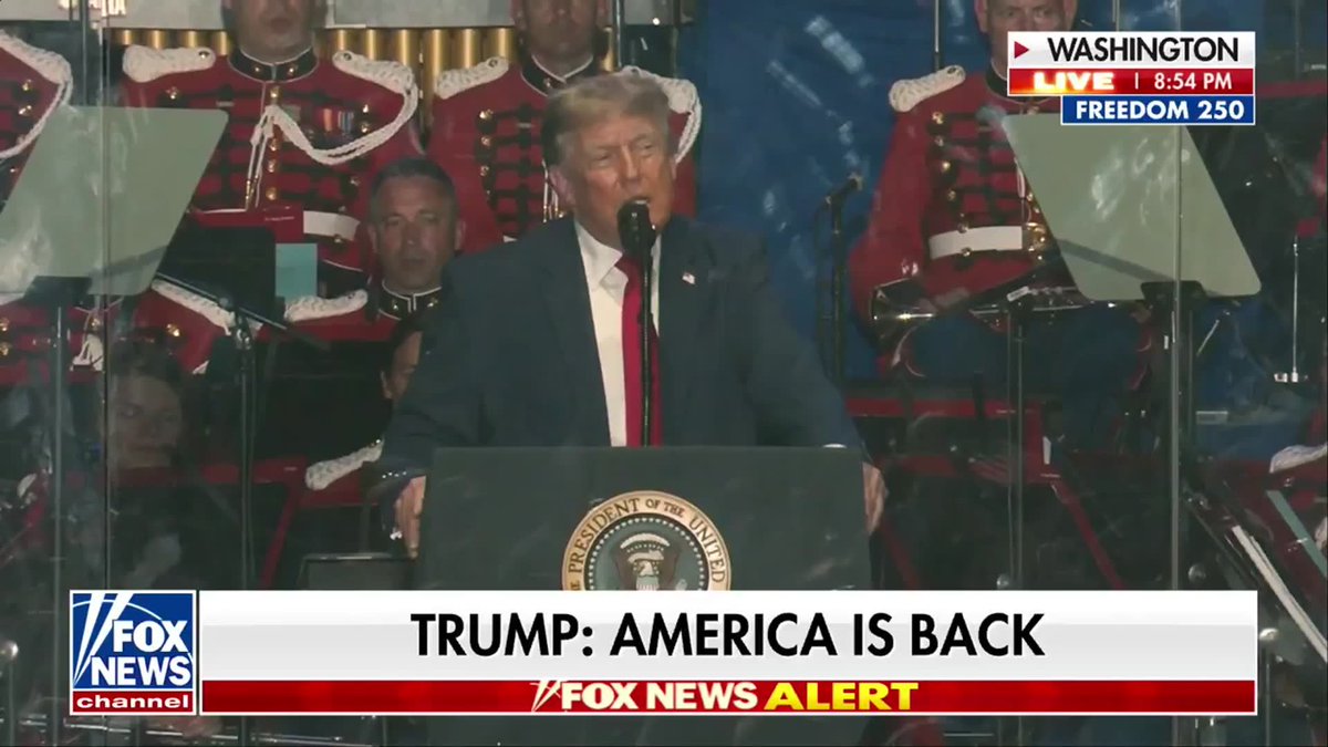 JUST IN: President Trump draws a direct line between the patriots of 1776 and his administration's fight against the political establishment. “We have reclaimed our sovereignty, regained our liberty, restored our prosperity, and we have saved our country in all things." "We are once again putting a thing called America first."