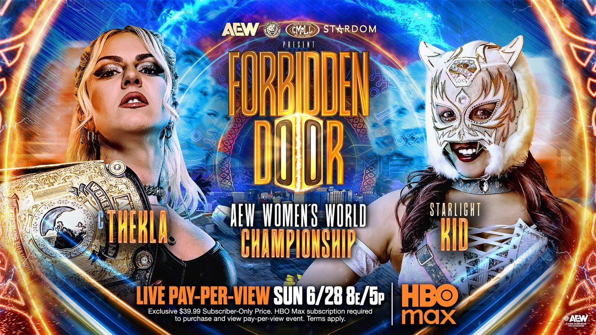 Tensions keep rising, and this Sunday, it all comes to a head! #AEW Women’s World Champion Thekla テクラ battles スターダム💙スターライト・キッド🐯🤍 at #ForbiddenDoor! Watch #AEWDynamite LIVE on TBS + HBO Max