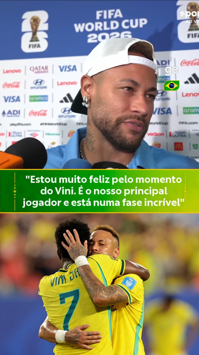 Neymar elogia Vini Jr. e crava: "É o nosso principal jogador". 📷 Reuters #CopaNaGlobo #TaLiberadoAcreditar #SelecaoBrasileira #neymar #ge2026 #Futebol