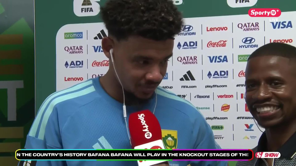 Ronwen Williams' connection with the SportyTV studio right after the Bafana Bafana qualification to the knockout stage! 😍🇿🇦 🇿🇦 Get your World Cup Pass now and watch all FIFA World Cup 2026™ matches on SportyTV YouTube channel here: