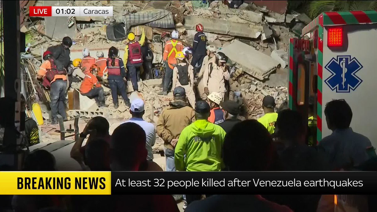 BREAKING: At least 32 people have been killed, and 700 more injured, Venezuela's interim president Delcy Rodriguez says after back-to-back earthquakes hit the South American country. Live updates:
