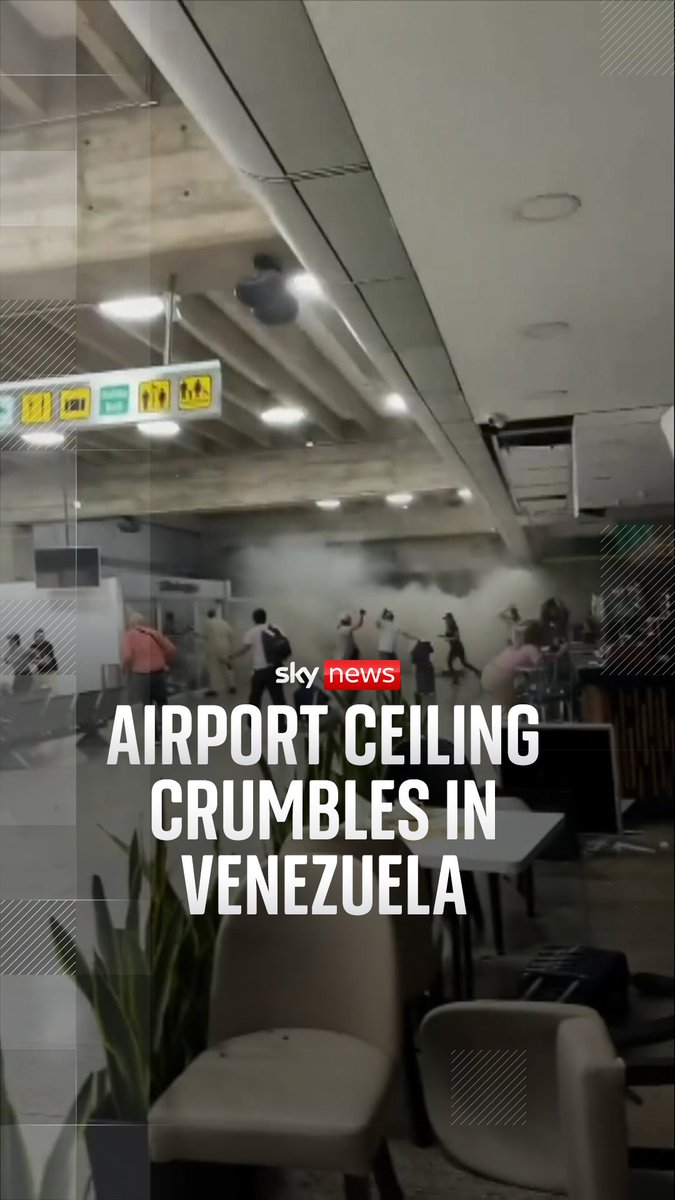Two quakes struck in quick succession in Venezuela, causing widespread panic as buildings flattened. Footage from Simon Bolivar International Airport shows people running in all directions as the ceiling begins to cave in. Read the latest: