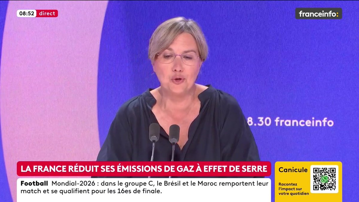 🔴 La France réduit ses émissions de gaz à effet de serre ➡️"Par contre, il faudrait qu’elle les diminue deux à trois fois plus vite pour atteindre les objectifs européens. Ce qui est inquiétant : sur 2024-2025, on a vu une baisse du rythme de la diminution", dit Françoise Vimeux