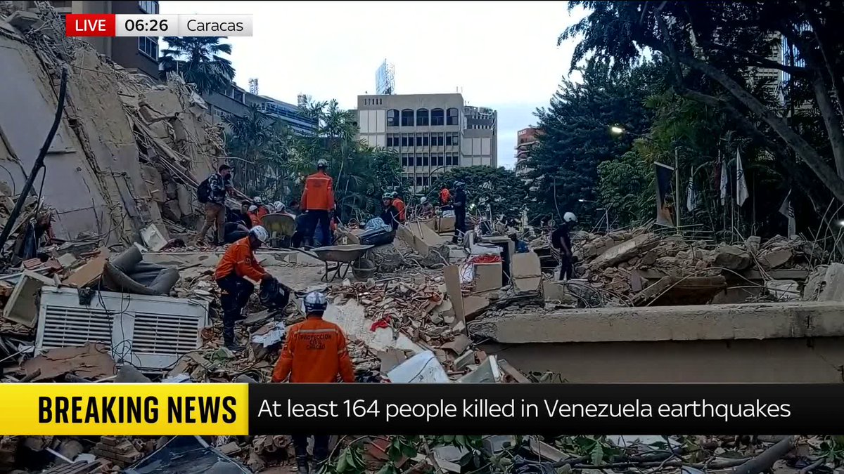 BREAKING: At least 164 killed in major earthquakes, Venezuela's interim president says 📺 Sky 501, Virgin 602, Freeview 233 and YouTube