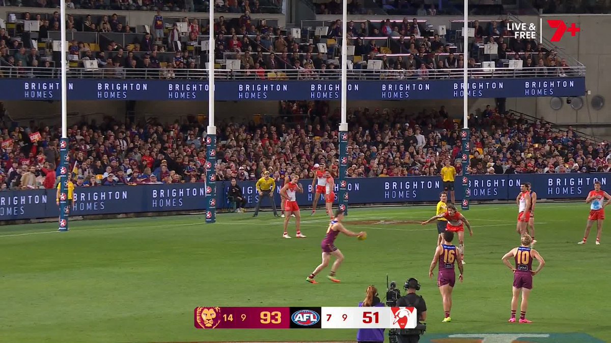 Logan Morris missed out on a goal after the siren with the umpires calling play on. #AFLLionsSwans