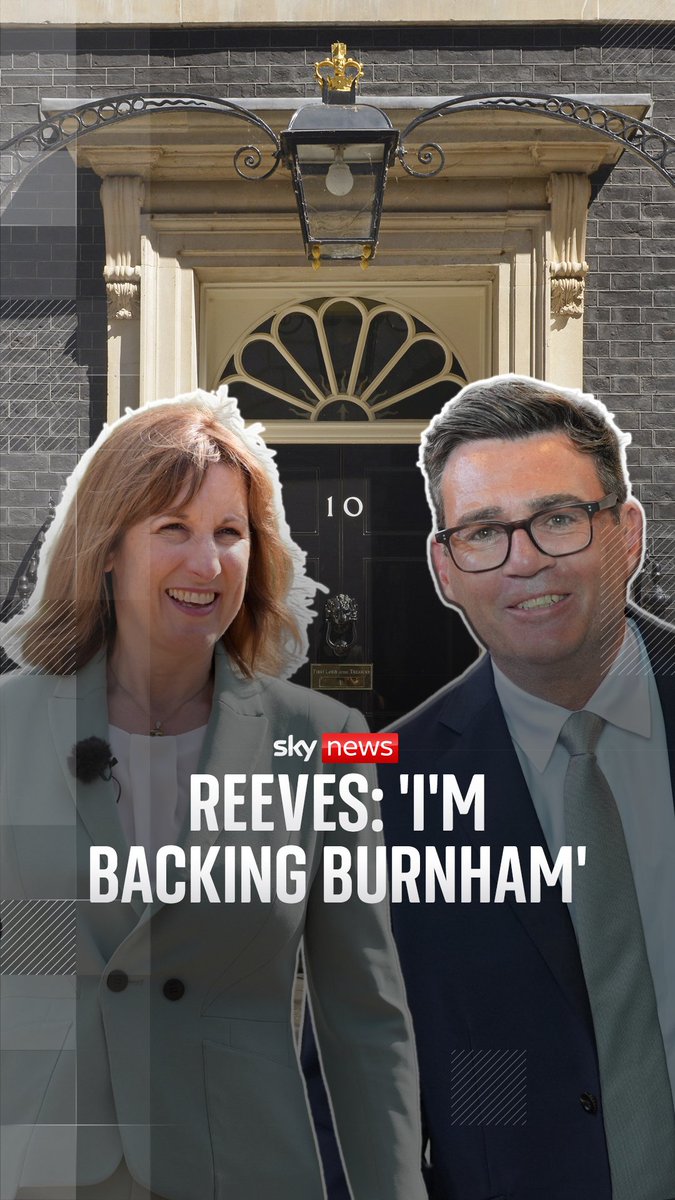 Andy Burnham should be the next Labour leader and prime minister, according to the current chancellor. Rachel Reeves says she thinks 'good friend' Burnham should be the next person to take up residence in No 10. Read more: