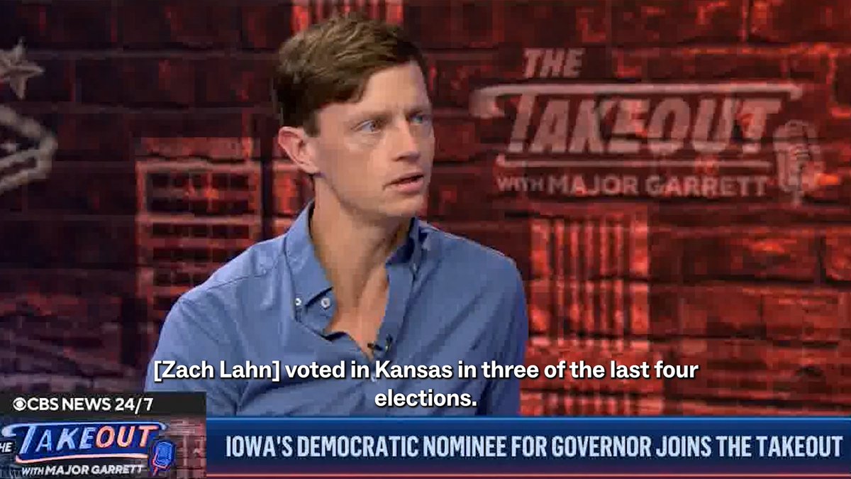Candidate for governor of Iowa Rob Sand on questions surrounding GOP opponent Zach Lahn's residency in Iowa: “At the end of the day, he voted in Kansas in three out of the last four elections.” 😬