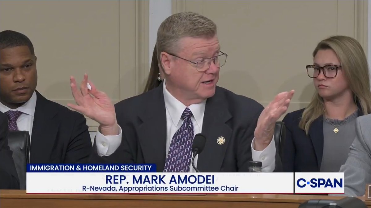 Rep. Rep. Mark Amodei threatens to postpone hearing after heated exchange between Rep. Underwood and DHS Secretary Mulin: "This is not 'Meet the Press' or Fox News or whatever for anybody involved, it's what's the question, what's the answer."