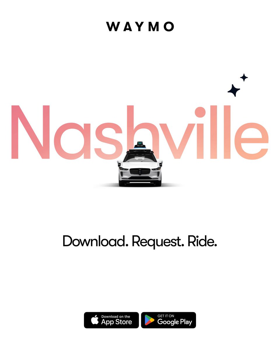 Nashville: the ride that never sleeps is now available to all. 🚘✨ Download the Waymo app to book a fully autonomous ride right away — no invite code required.