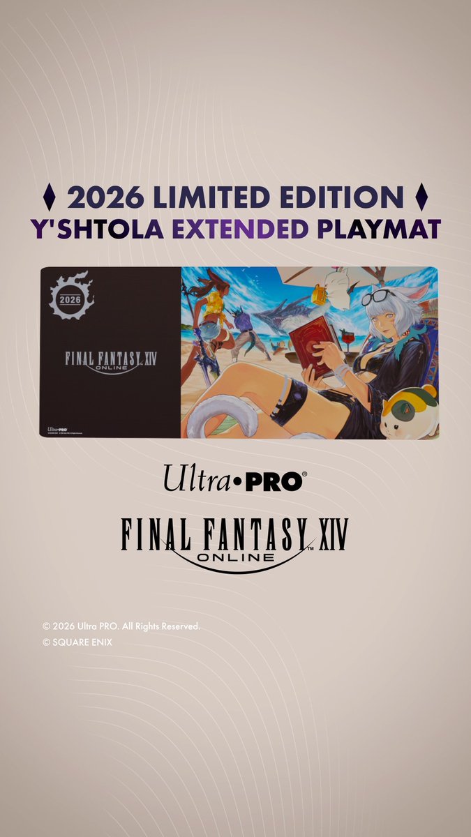 Who doesn't love the beach?🏖️ With all the extra space on our 2026 Y'shtola Extended Playmat, you'll have plenty of room to kick back and relax 😎 But don't get too comfortable! This limited edition playmat with THREE different color foil hits is only available at Ultra PRO. Find us at Booth #WH-3512 at Anime Expo July 2-5. Get it while supplies last! #FINALFANTASYXIV #FFXIV #AX2026 #AnimeExpo #UltraPRO