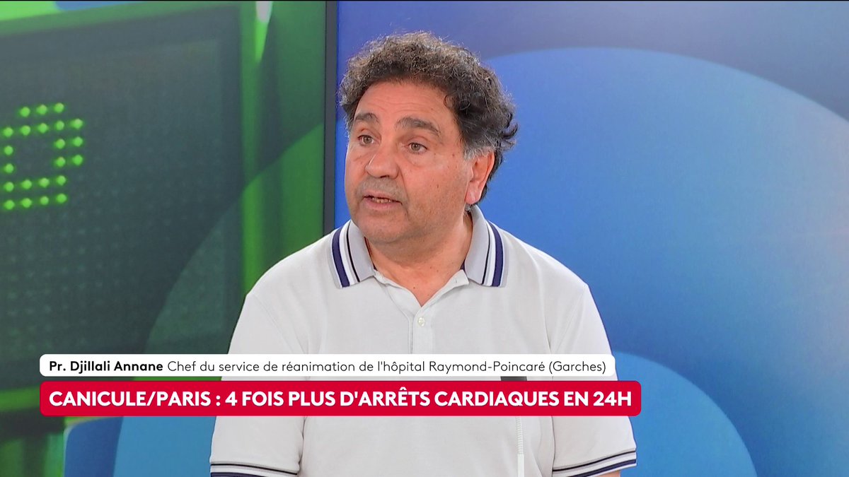 🔴 🗣️ Canicule : "Au delà de 40 degrés [...] le thermostat [corporel] ne fonctionne plus, donc votre température continue d'augmenter progressivement, et à 42, 43 degrés, on est mort", explique Annane Djillali, chef de service de réanimation. #ToutEstPolitique #Canal16