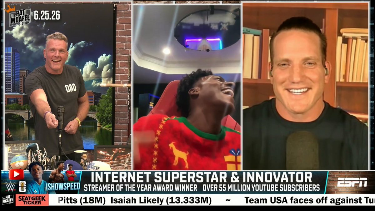 "I like my eggs Messi." 😂 —Pat McAfee on the GOAT debate between Messi and Ronaldo 🐐