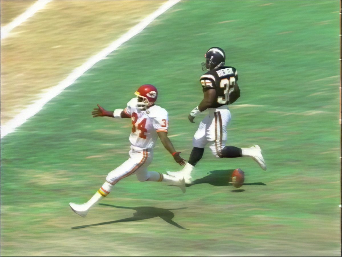 1992, Week 1: Dale Carter scores a punt return TD on his first NFL touch. Kevin Ross scores his last NFL TD on a 99-yard pick six.