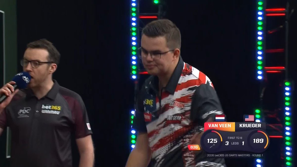 VAN VEEN IN CONTROL! Delightful from the Dutch number one! Gian van Veen produces a superb 125 checkout to lead Fred Krueger 4-1! 📺 #USDarts2026