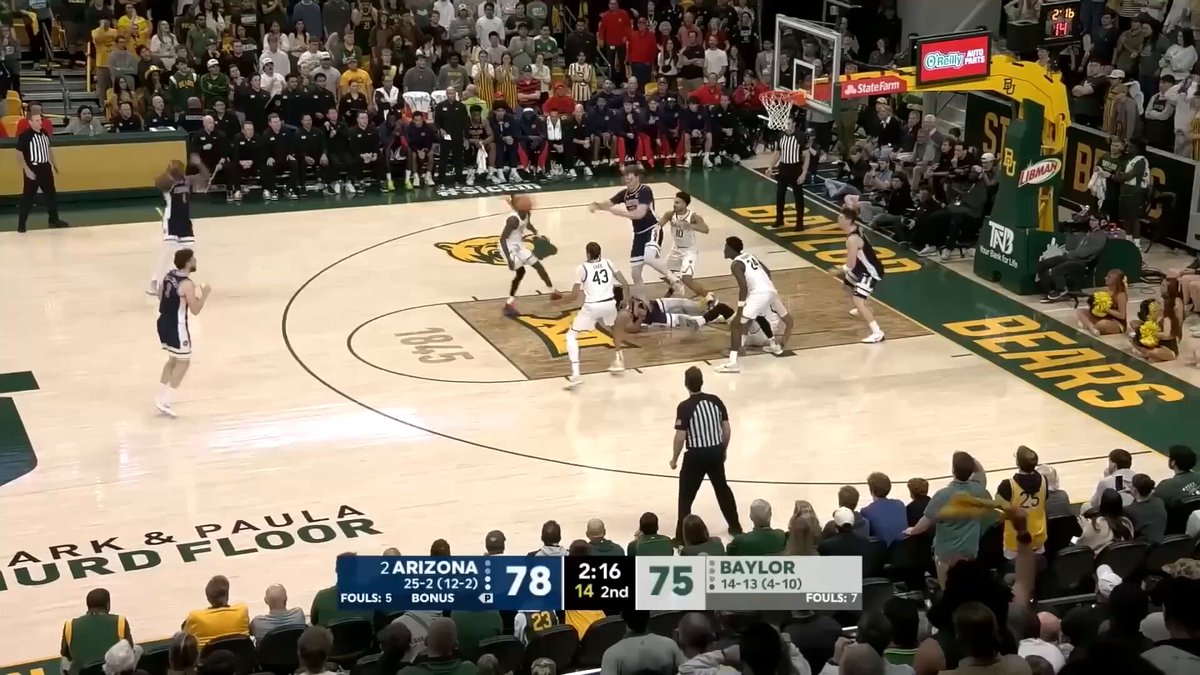 Two feet behind the free throw line on the catch. Fun athlete.