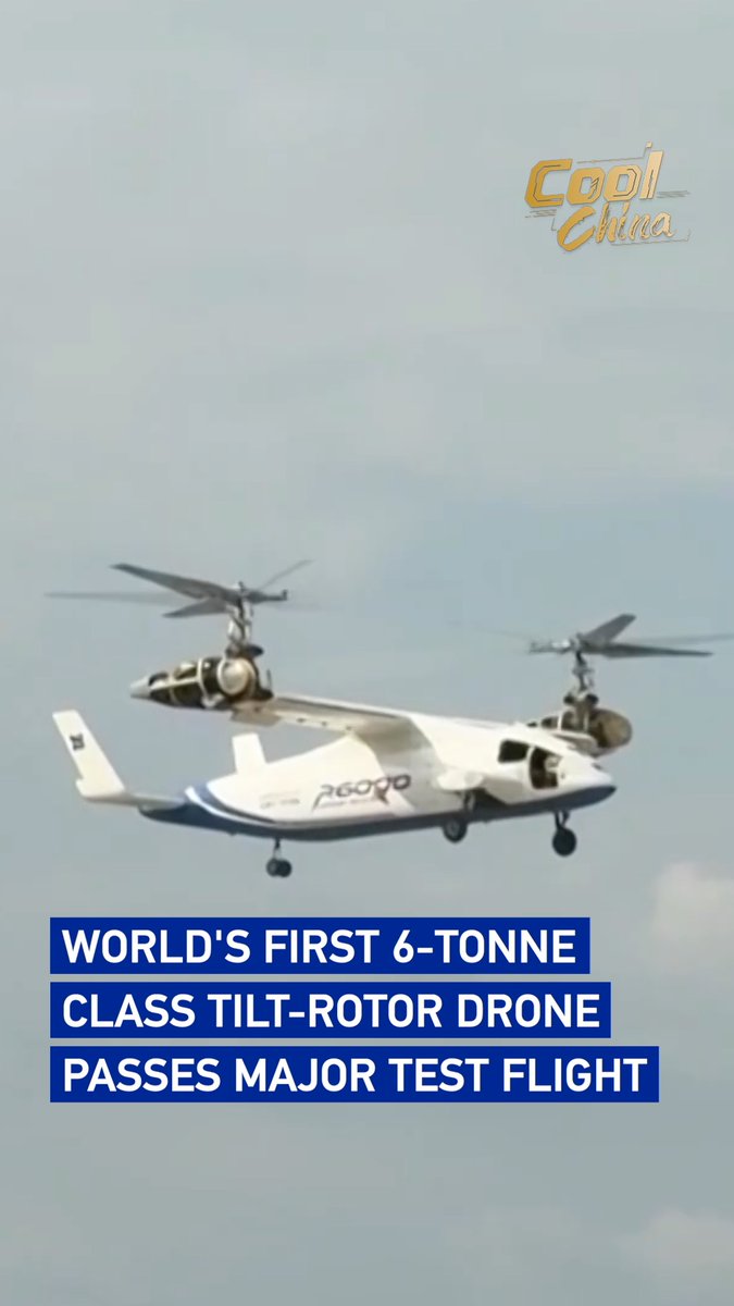 🇨🇳Big step in drone aviation China’s Lanying R6000, the world’s first 6-tonne tilt-rotor drone, just pulled off a major test flight. It basically blends helicopter takeoff with airplane-style cruising, but at a scale we haven’t really seen before in unmanned systems. Think heavier cargo, longer range, and a whole new class of autonomous logistics starting to take shape. Writer: Lynn