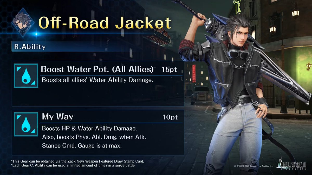 Check out Zack's Exclusive Gear! Get it from the Zack New Weapon Featured Draw on the Stamp Card! #FF7EC #FF7EverCrisis #FF7