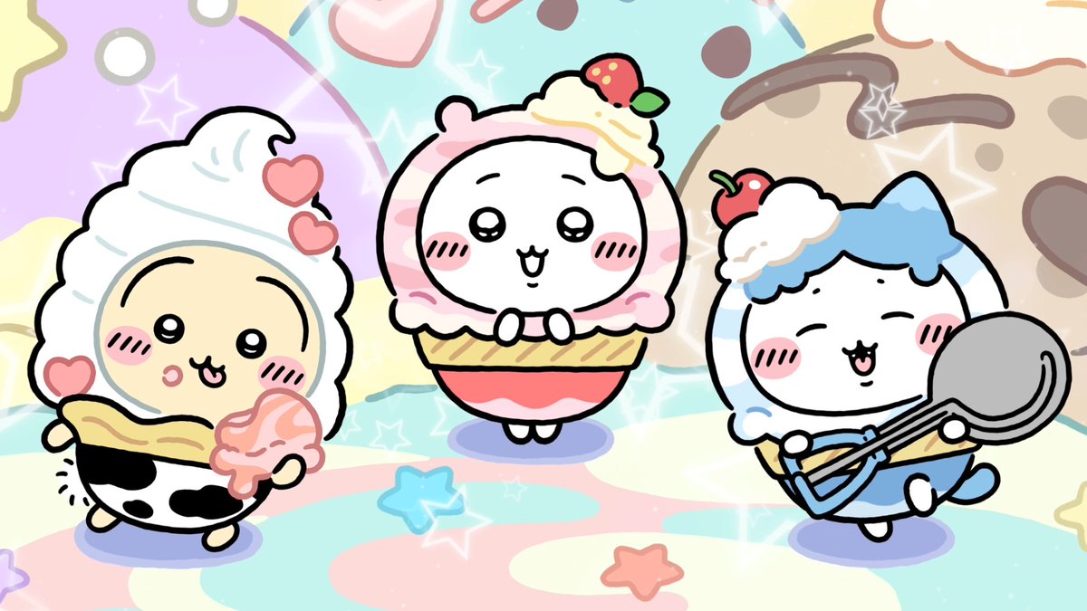 ╭━━━━━━━━━━━╮ 🍨アイス衣装🍨 登場✨ ╰━ｖ━━━━━━━━━╯ アイステーマの衣装を着た ちいかわたちが新登場🥄 アプリにログインしてチェックしてみてくださいね💡 #ちいぽけ #ちいかわぽけっと #ちいぽけアイス