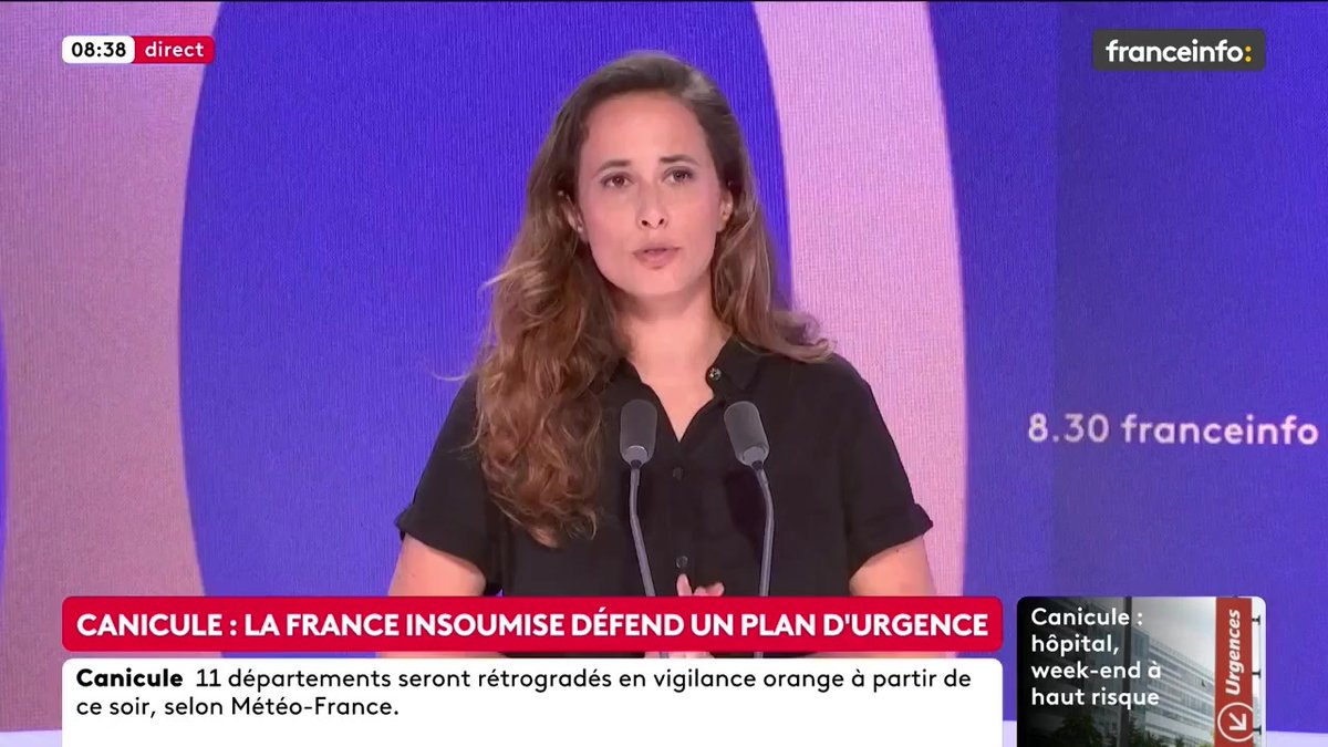 🔴 LFI défend un plan d’urgence ➡️"On estime qu’il faut plus de 20 milliards d’euros. Ça comprend la création d’îlots de fraîcheur urbains partout, le début du lancement de la climatisation dans les EHPAD, les hôpitaux publics et les établissements scolaires", dit Clémence Guetté