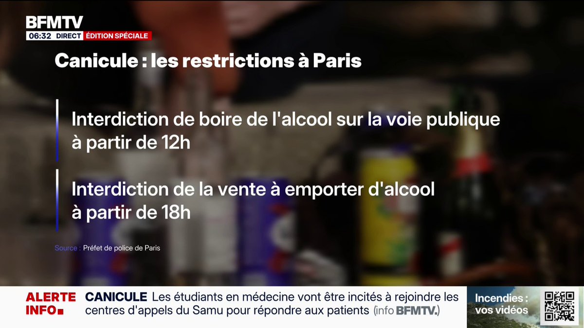 🗨️ "La dernière mesure à prendre" À cause de la canicule, la consommation et la vente d'alcool interdite à partir de ce midi à Paris