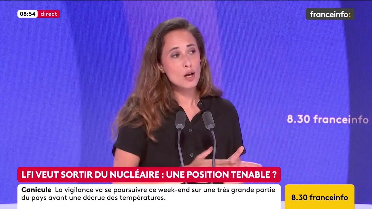 🔴 Sortir du nucléaire ? ➡️ "Arrivés au pouvoir, on va miser sur le 100% énergie renouvelable, faire avec la durée de vie des centrales existantes. On ne peut pas aujourd’hui les fermer immédiatement. D’ailleurs, cela n’a jamais été dans notre programme", déclare Clémence Guetté