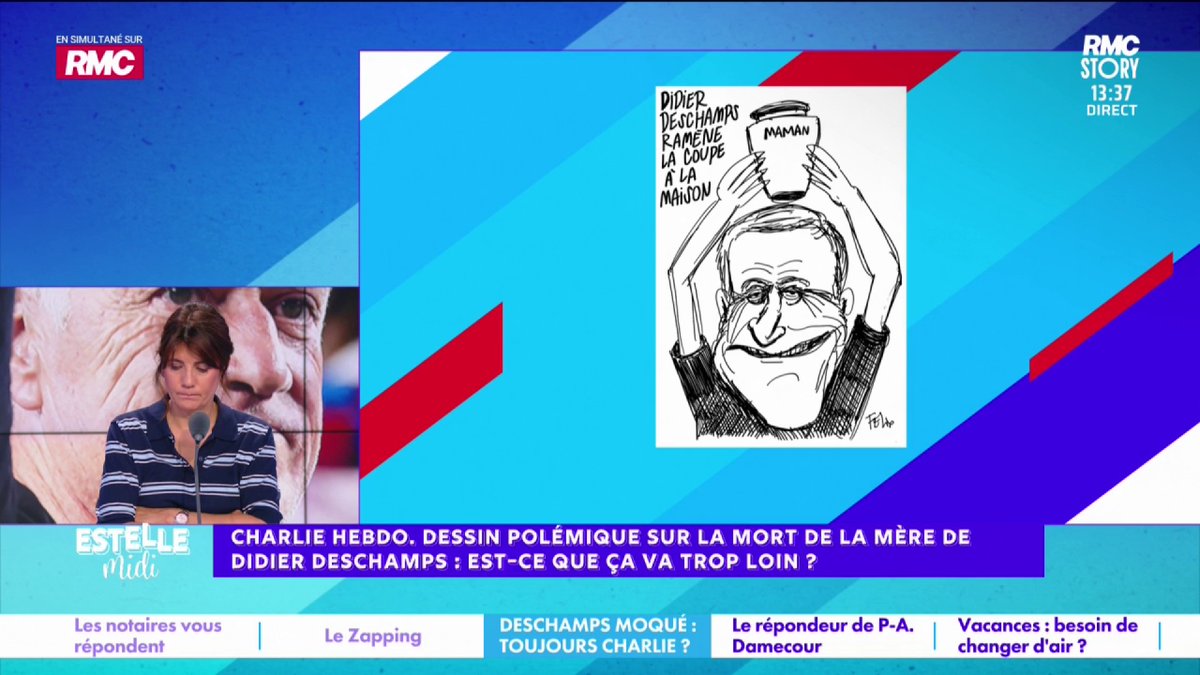📰 Charlie Hebdo : dessin sur la mort de la mère de D. Deschamps 📞 Cathy : "Je n'ai pas du tout ri ! Il n'y a pas longtemps, j'ai perdu ma mère... Crans-Montana, ça m'a perturbé mais pas autant... Là, rire de la mort de quelqu'un, je n'accepte pas pourtant je suis fan de Charlie"