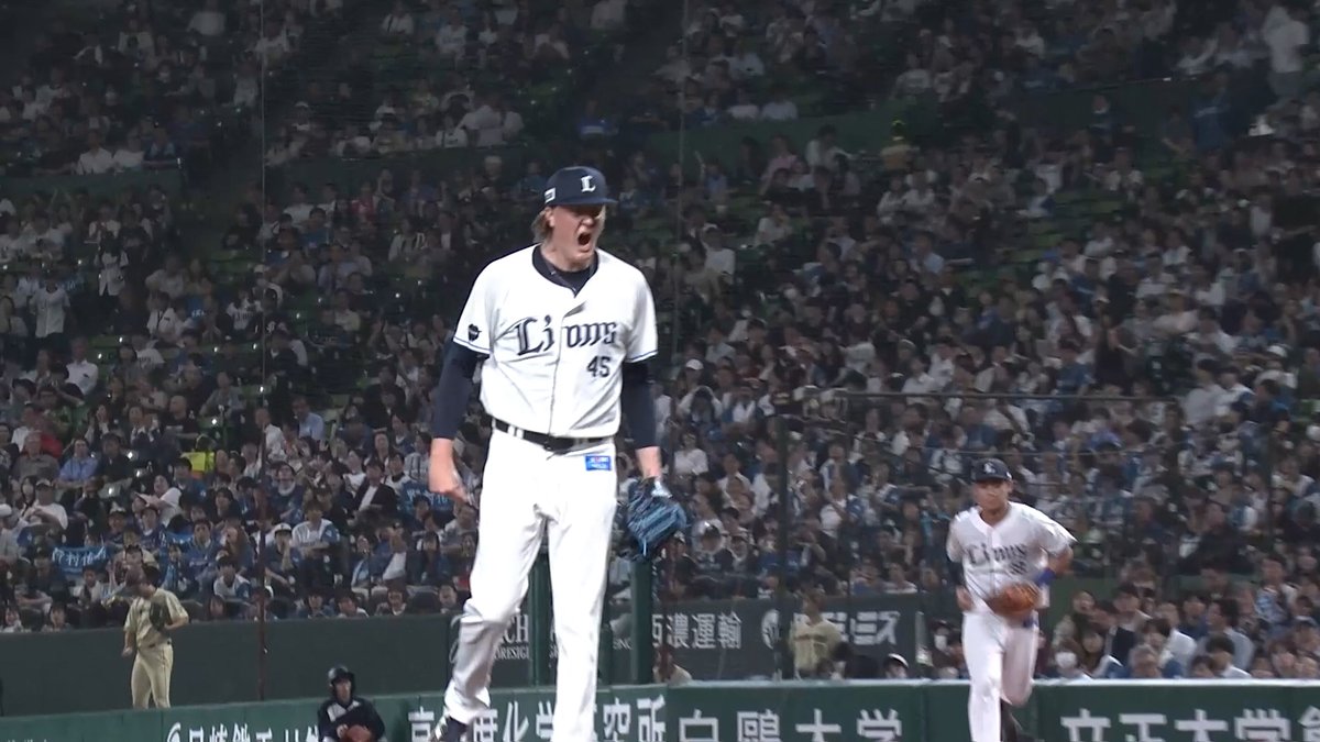 最後は見逃し三振で吠える！ #ウィンゲンター 投手が3人で抑え、勢いをつなげます！ #seibulions #打破 #圧倒的至近距離 #プライドシリーズ